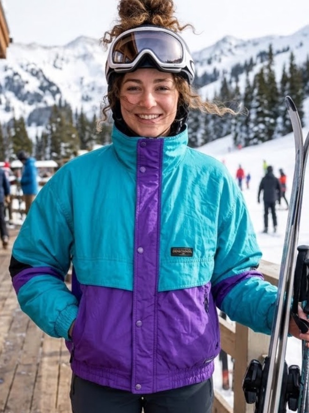 Vintage EdelWeiss Skiwear Winter Jacket Purple Teal Skiwear Size Medium